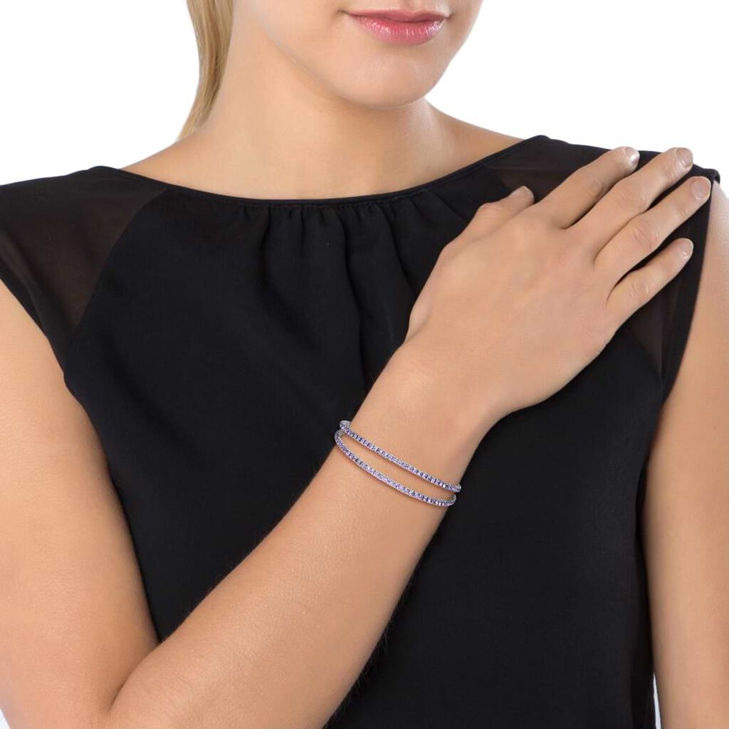 Bracciale bangle in metallo rodiato e cristalli - Bracciali Donna | Stroili
