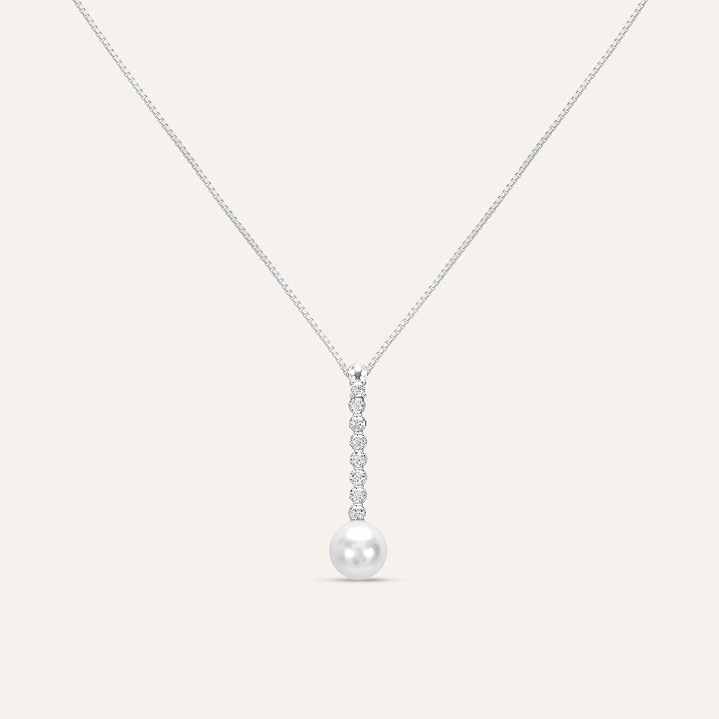 Collana Silver Pearls Argento Rodiato Cubic Zirconia Perla sintentica