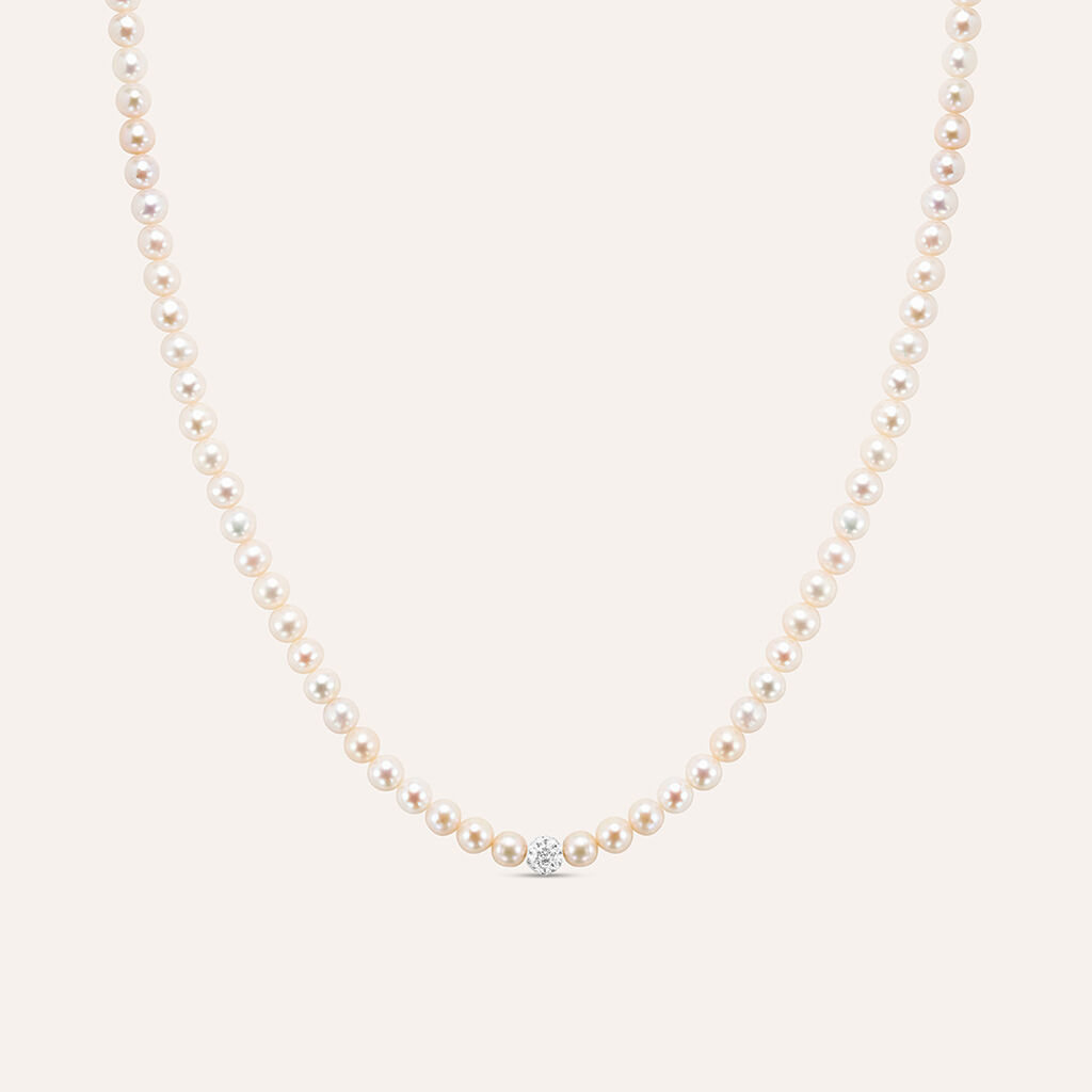 Collana Gabrielle Oro Bianco Perla D'Acqua Dolce Cristallo