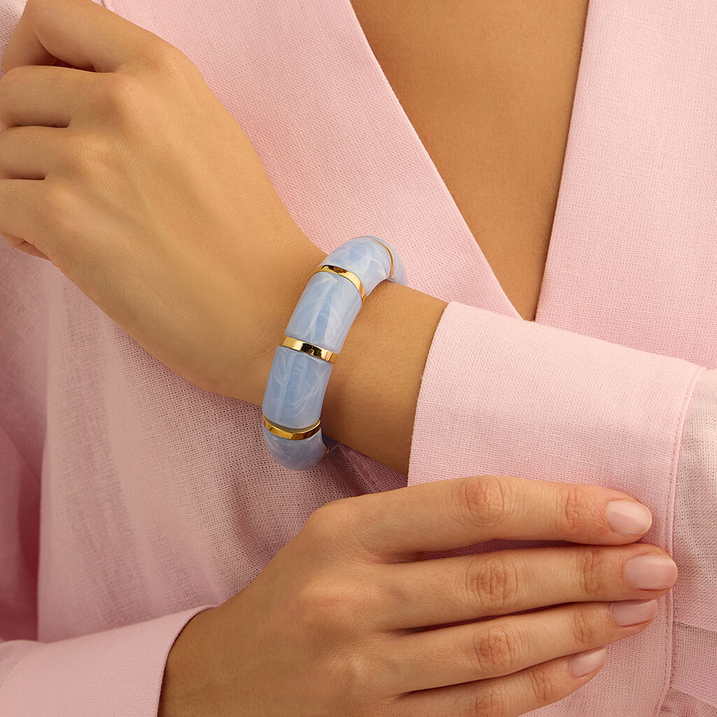 Bangle Elastico Radiance Acciaio Dorato Acrilico Celeste