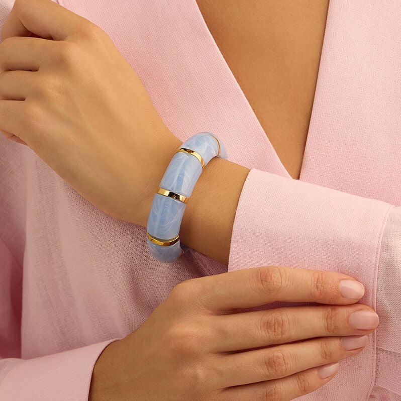 Bangle Elastico Radiance Acciaio Dorato Acrilico Celeste - Bracciali Rigidi Donna | Stroili