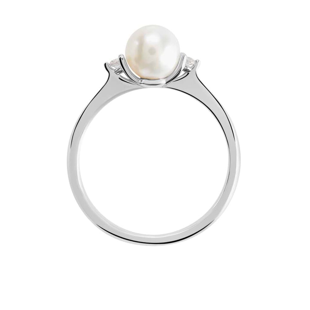 Anello Solitario Gabrielle Oro Bianco Perla D'Acqua Dolce Cubic Zirconia - Anelli con Pietre Donna | Stroili