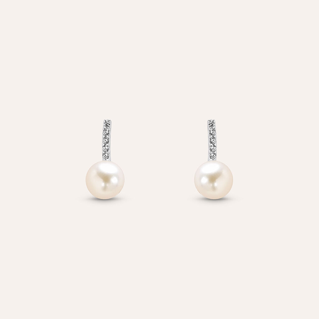 Orecchini Lobo Gabrielle Oro Bianco Perla D'Acqua Dolce Cubic Zirconia - Orecchini a Lobo Donna | Stroili