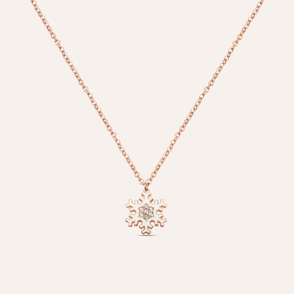 Collana Lady Sweet Acciaio Rosato Fiocco di neve e Cristalli