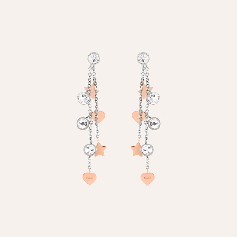 Orecchini Pendenti Sunrise Acciaio Bicolore Bianco / Rosa Cristallo - Orecchini Pendenti Donna | Stroili