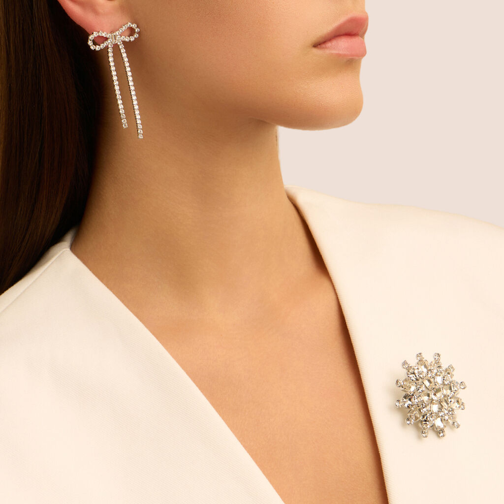 Orecchini Pendenti Fiocco Romantic Shine Ottone Cristallo