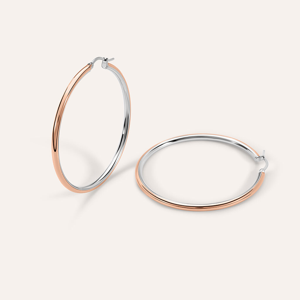 Orecchini A Cerchio Lady Code Acciaio Bicolore Bianco / Rosa - Orecchini a Cerchio Donna | Stroili