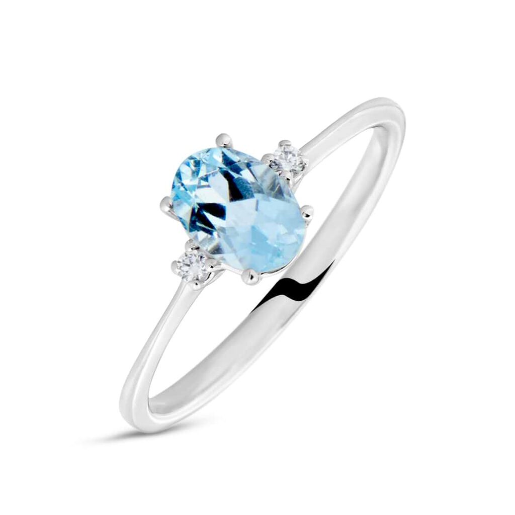 Anello Solitario Acquamarina Oro Bianco Acquamarina Diamante