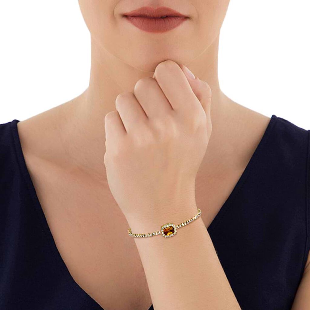 Bangle in metallo dorato e strass con gemma arancione - Bracciali Donna | Stroili