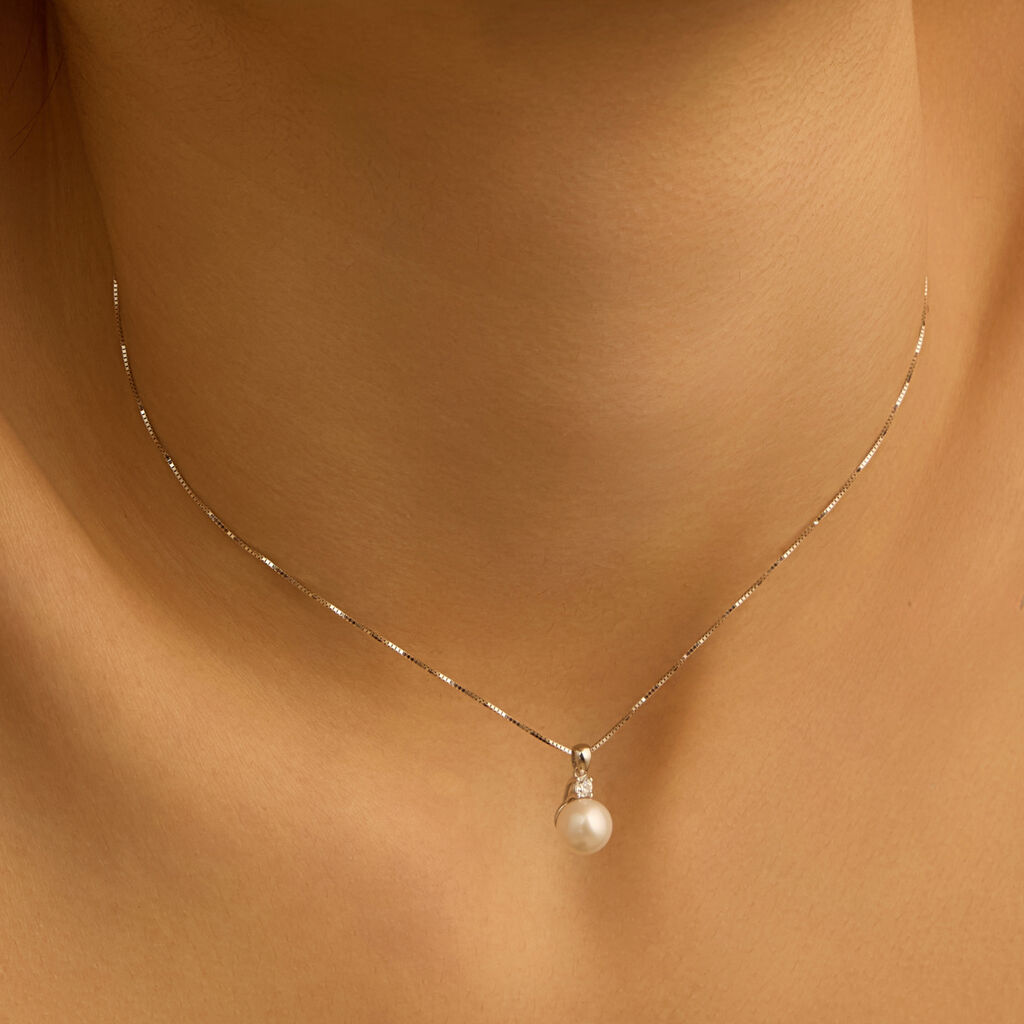 Collana Gabrielle Oro Bianco Perla D'Acqua Dolce Cubic Zirconia