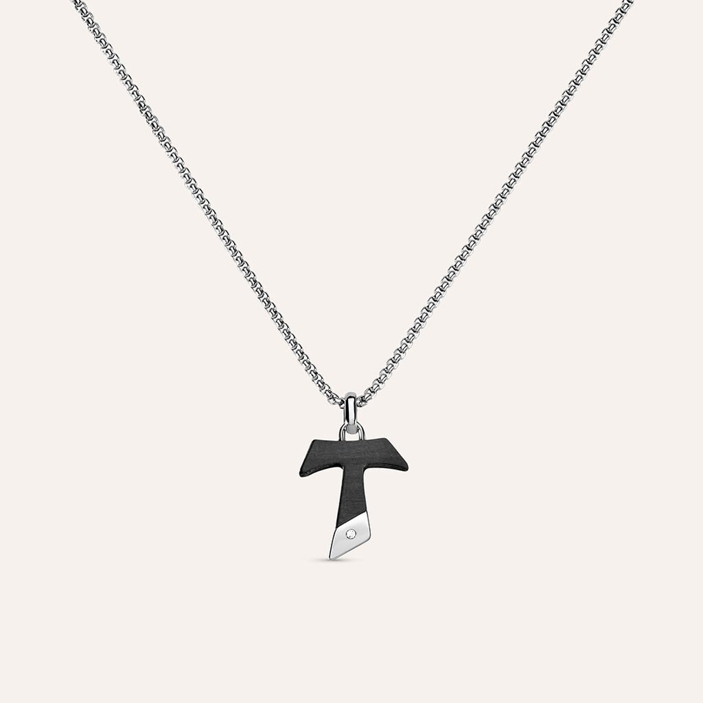 Collana Man Code Acciaio Bicolore Bianco / Nero Cubic Zirconia