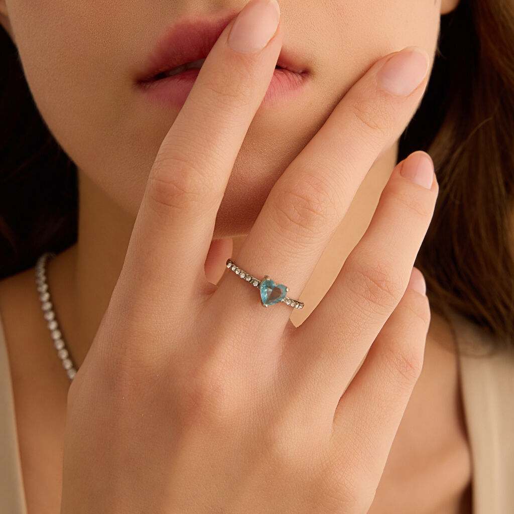 Anello Solitario Aura Acciaio Cristallo