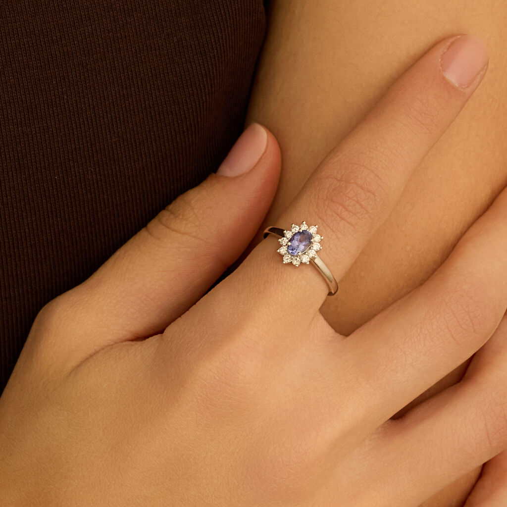 Anello Solitario Jasmine Oro Bianco Tanzanite Diamante - Anelli con Pietre Donna | Stroili