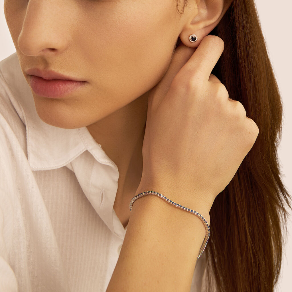 Orecchini Lobo Punto Luce Charlotte Oro Bianco Zaffiro Diamante - Orecchini a Lobo Donna | Stroili