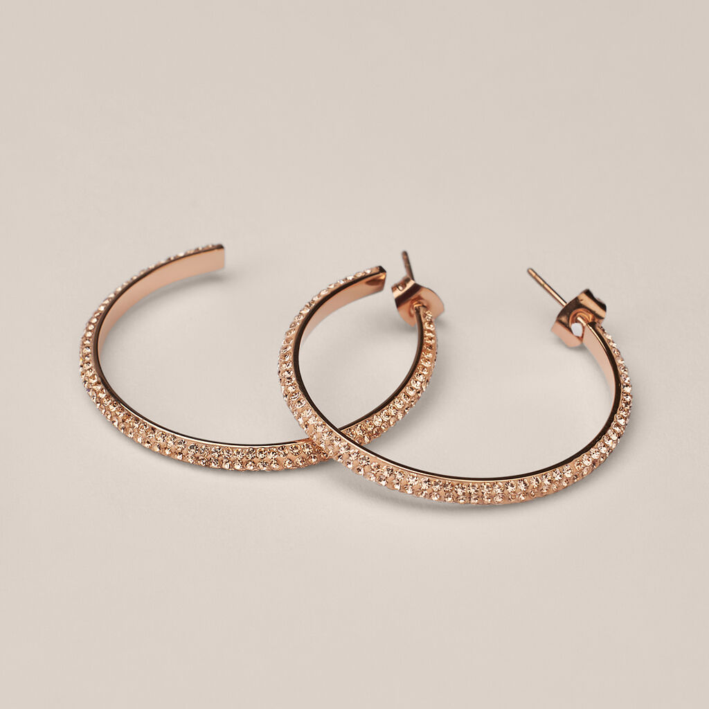 Orecchini A Cerchio Aura Acciaio Rosa Cristallo