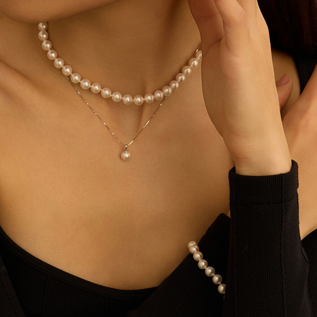 Collana Gabrielle Oro Bianco Perla Akoya