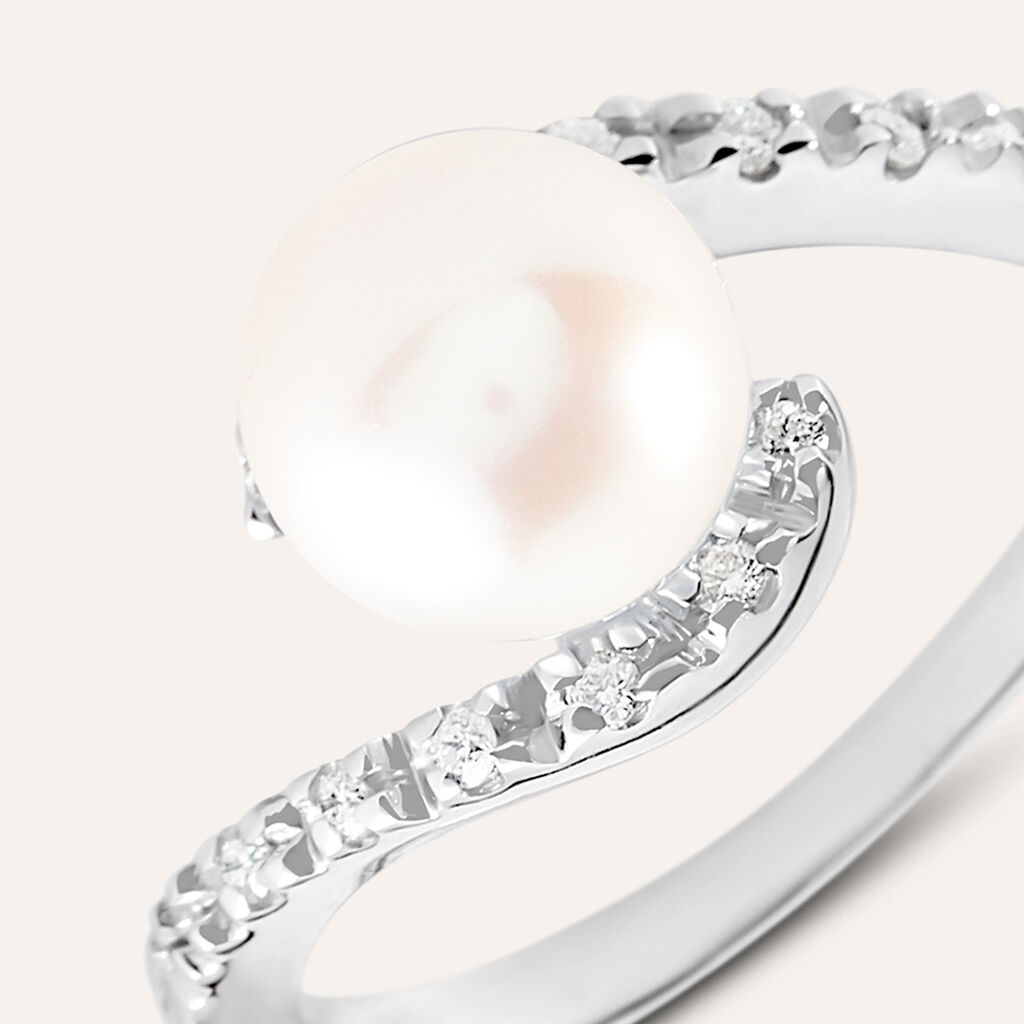 Anello Solitario Gold Pearls Oro Bianco Perla D'Acqua Dolce Diamante