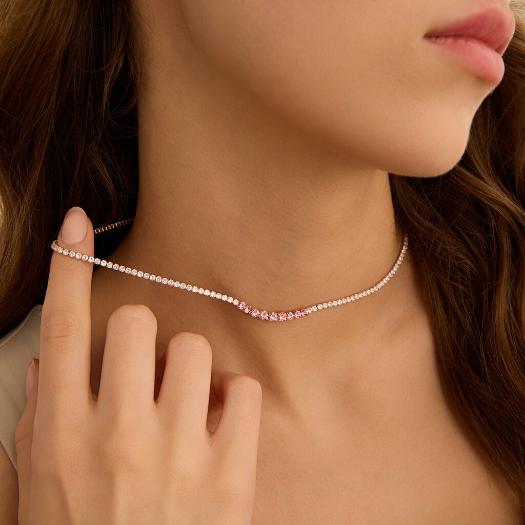 Collana Tennis Romantic Shine Metallo Rosa Cristallo