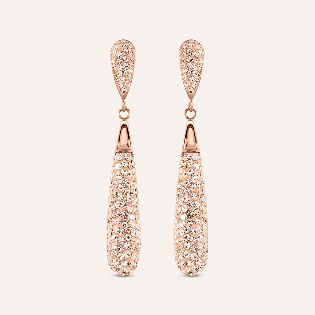 Orecchini Pendenti Aura Acciaio Rosa Cristallo