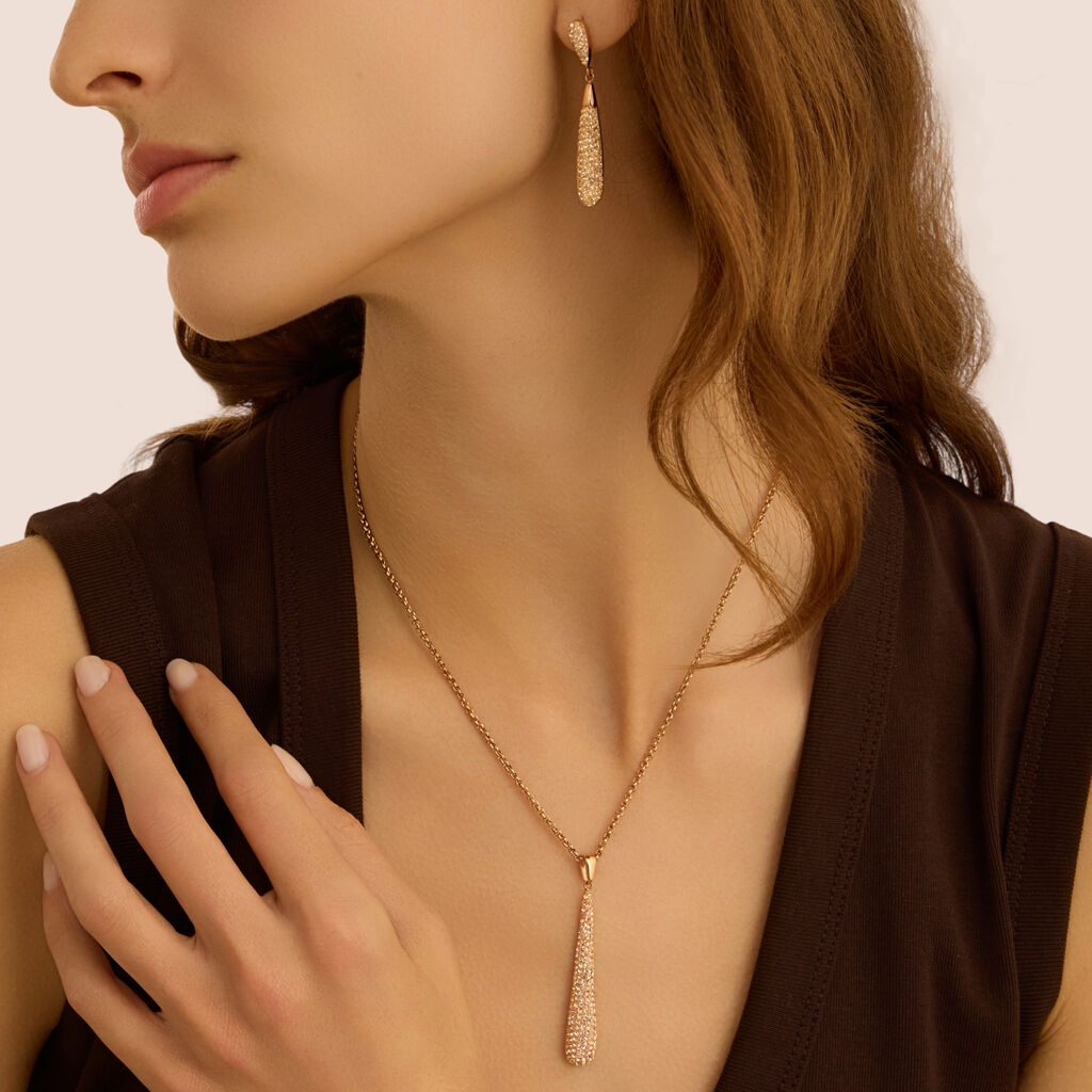 Collana Aura Acciaio Rosa Cristallo