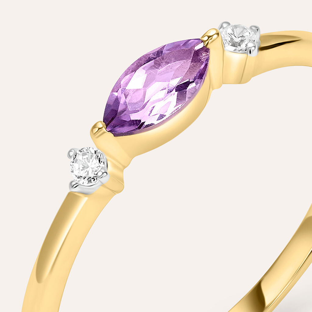 Anello Solitario Amélie Oro Giallo Ametista Cubic Zirconia - Anelli con Pietre Donna | Stroili