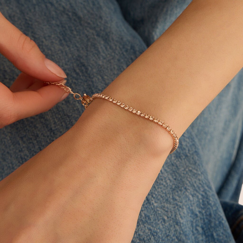 Bracciale Tennis Romantic Shine Metallo Rosa Cristallo - Bracciali Tennis Donna | Stroili