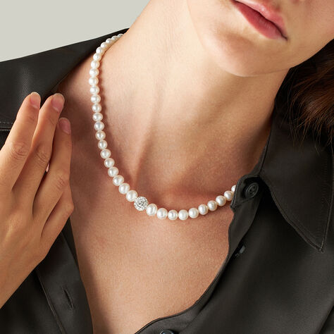 Collana Gabrielle Oro Bianco Perla D'Acqua Dolce Cristallo - Collane Donna | Stroili