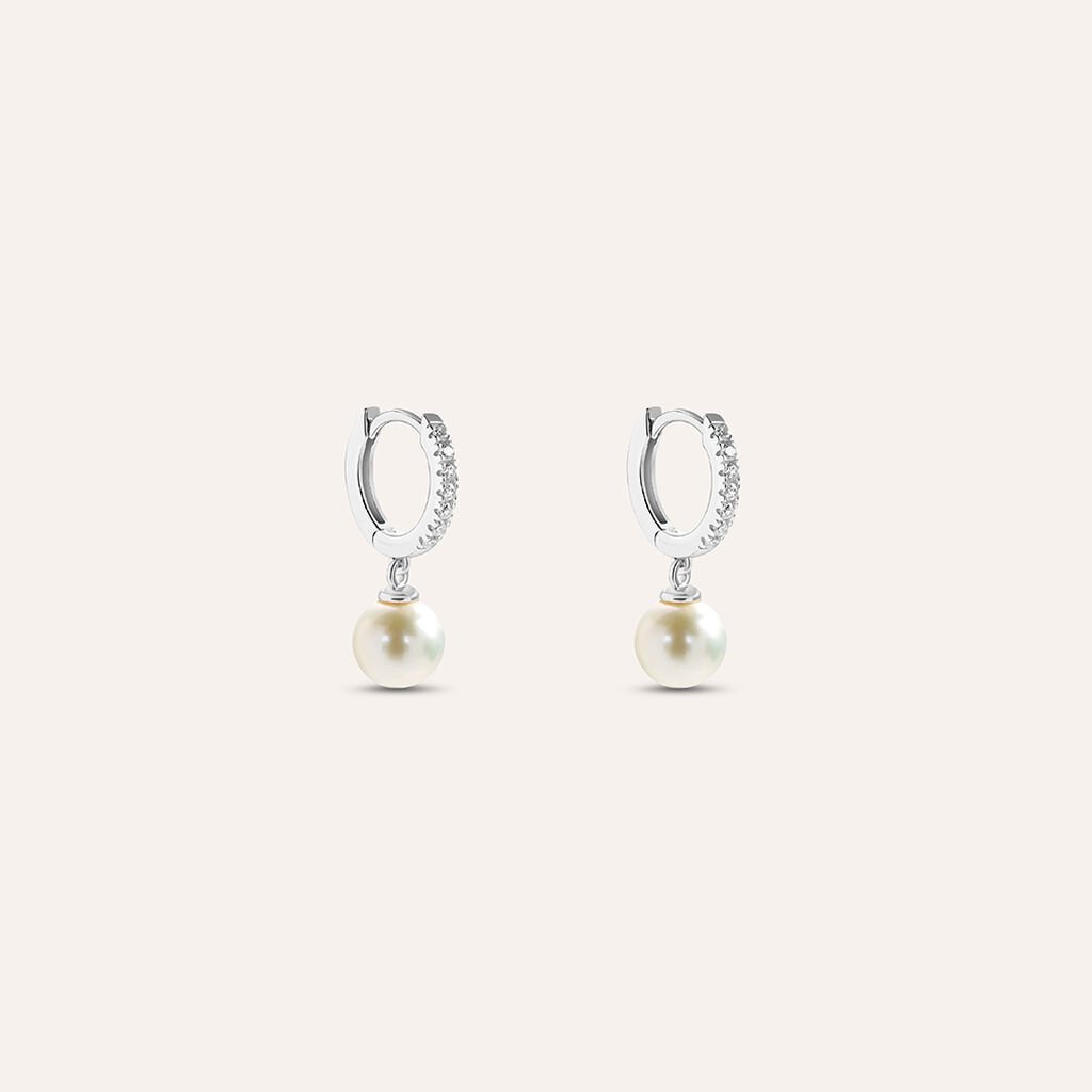 Orecchini A Cerchio Gabrielle Oro Bianco Perla D'Acqua Dolce Cubic Zirconia