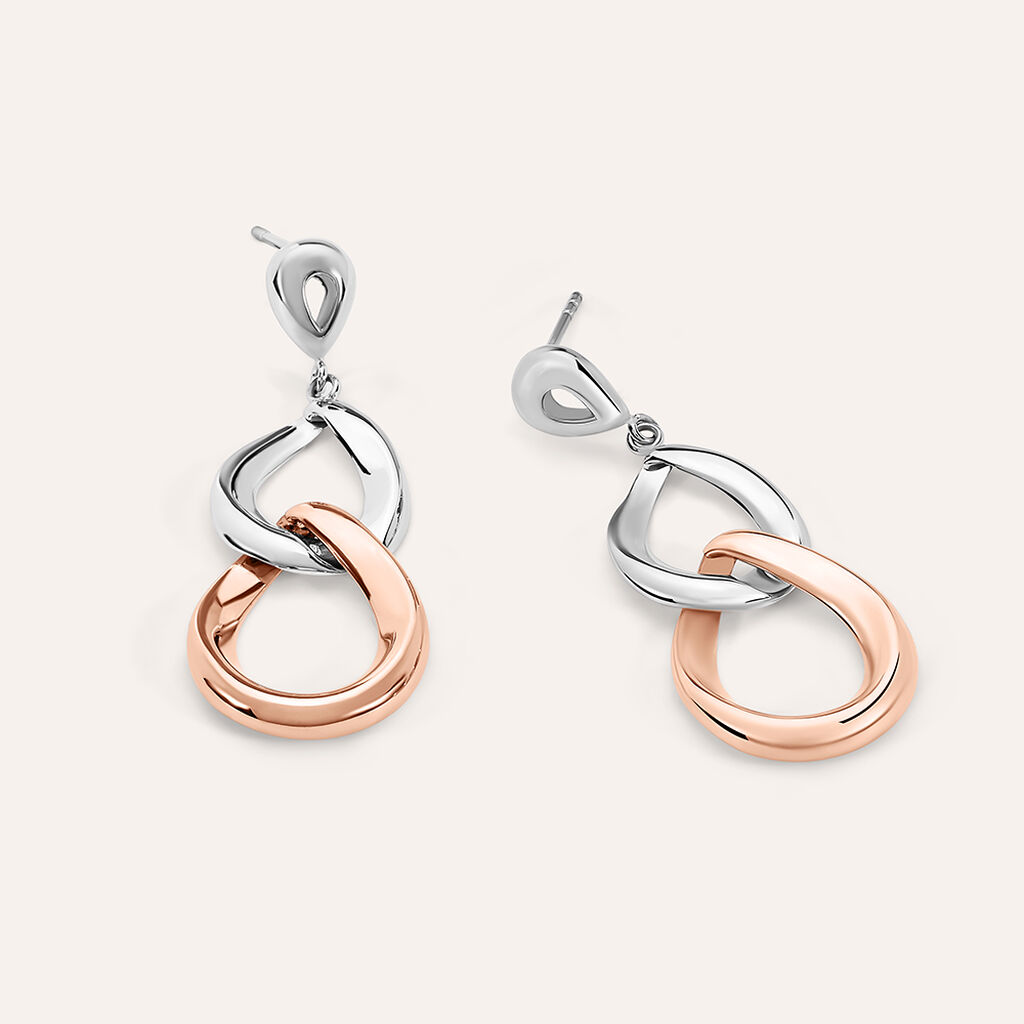 Orecchini Pendenti Sunrise Acciaio Bicolore Bianco / Rosa