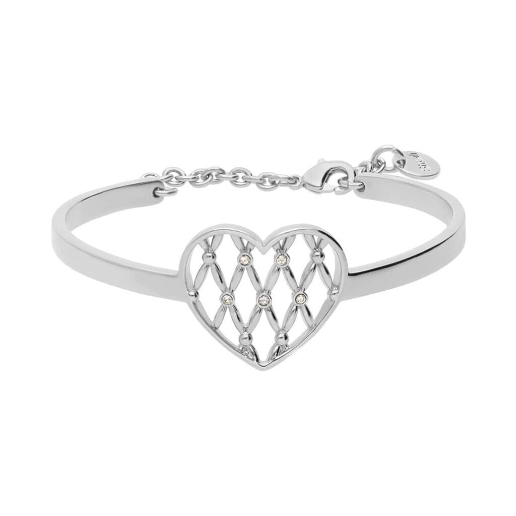 Bracciale rigido in ottone rodiato con cuore e brillanti - Bracciali Donna | Stroili