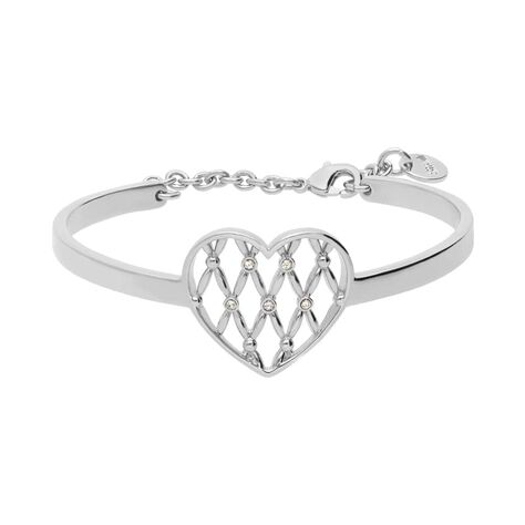 Bracciale rigido in ottone rodiato con cuore e brillanti - Bracciali Donna | Stroili