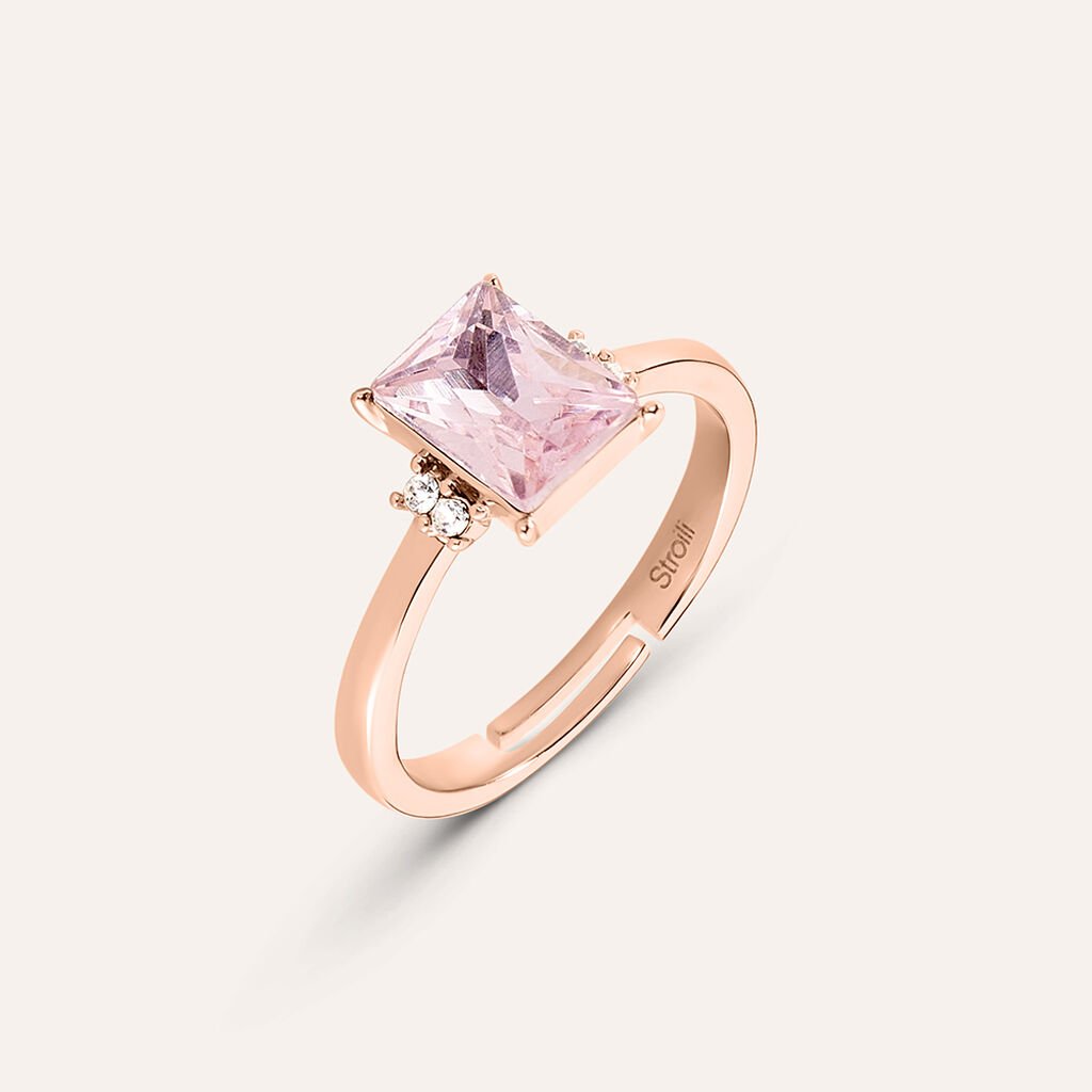 Anello Solitario Violet Ottone Rosa Cristallo