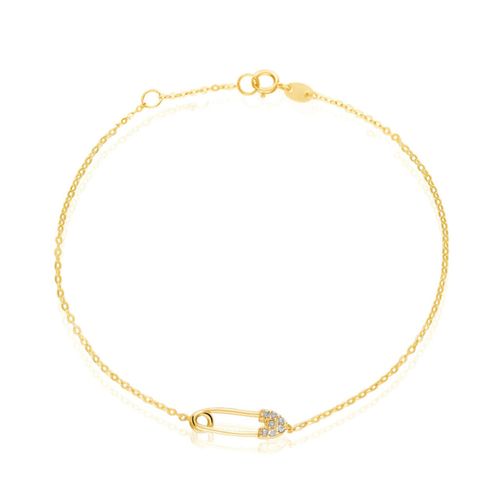 Bracciale spilla da balia in oro giallo e zirconi