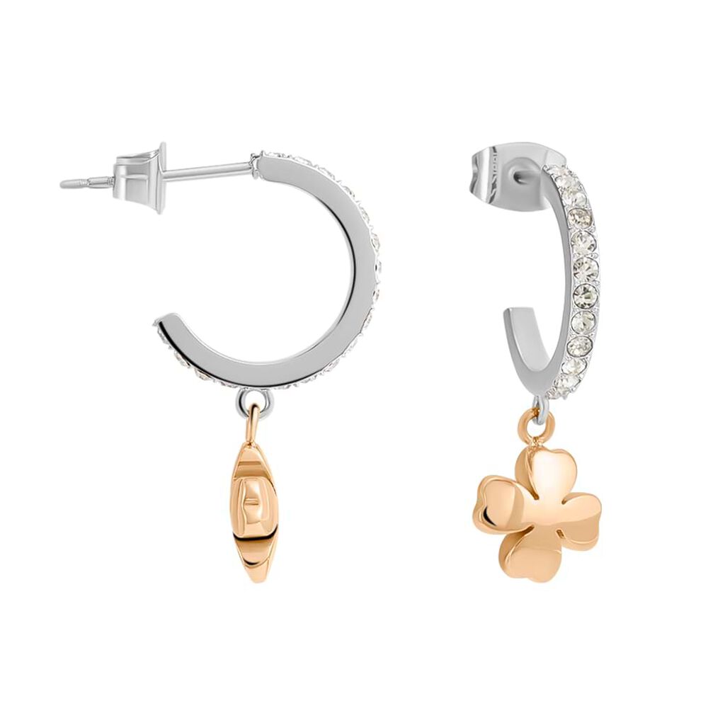 Orecchini A Cerchio Sunrise Acciaio Bicolore Bianco / Rosa Cristallo