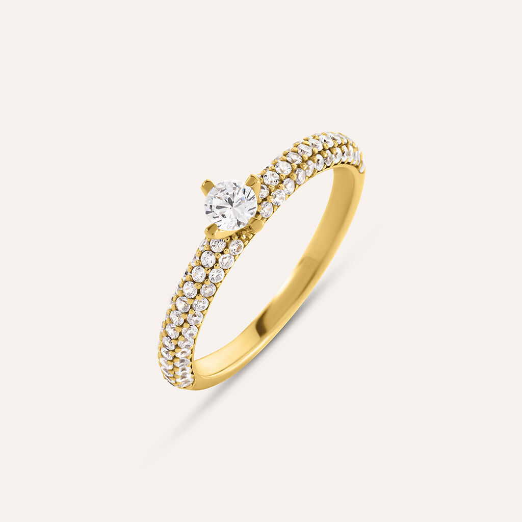 Anello Solitario Desideria Argento Nobile Dorato Cubic Zirconia