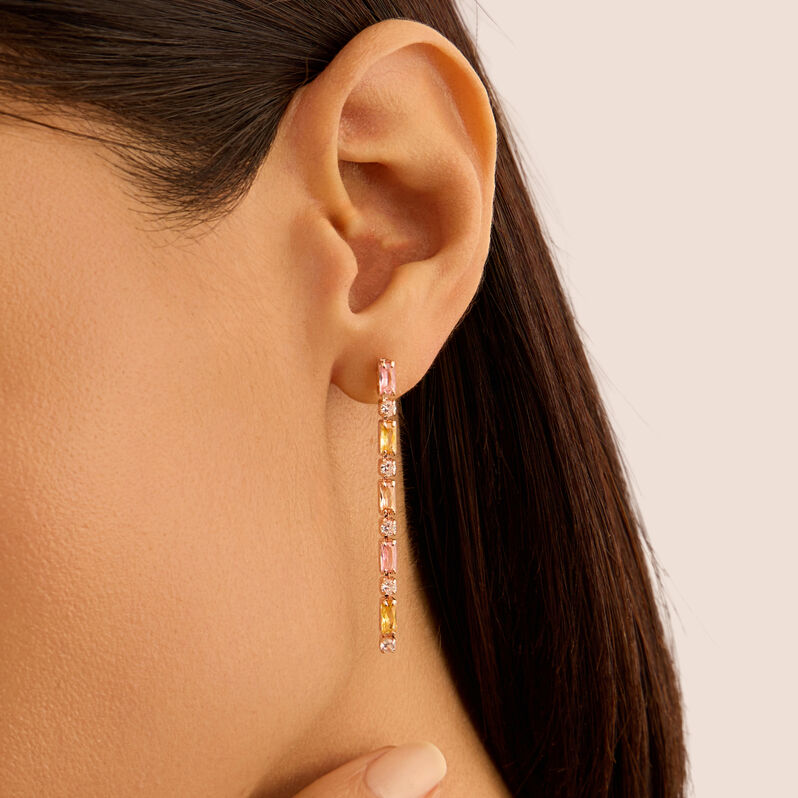 Orecchini Pendenti Tennis Romantic Shine Ottone Rosa Cristallo - Orecchini Pendenti Donna | Stroili