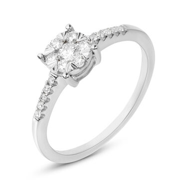 Anello Solitario Petali Oro Bianco Diamante