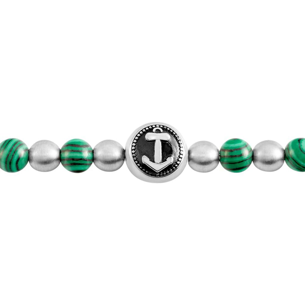 Bracciale elastico pietre verdi e grigie con dettaglio ancora acciaio - Bracciali Uomo | Stroili