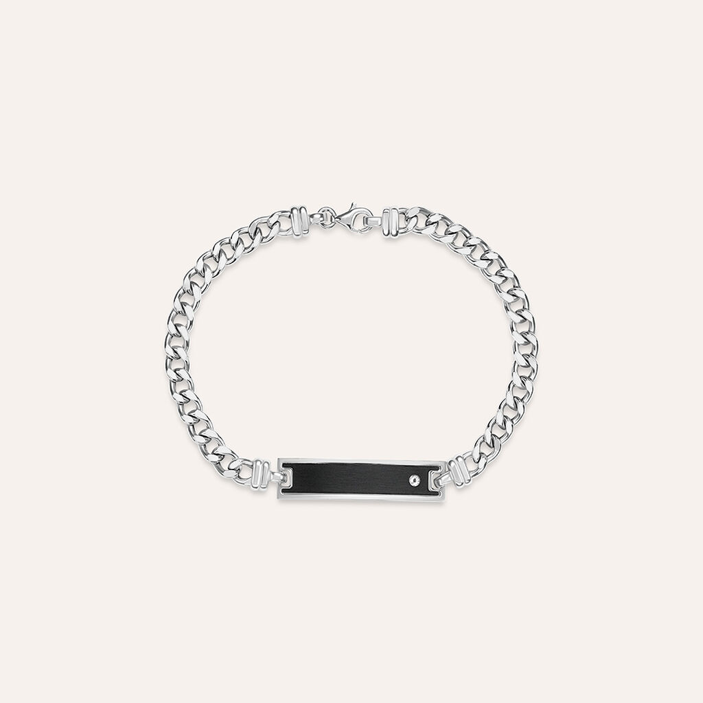 Bracciale Con Targhetta Gentleman Argento Rodiato Cubic Zirconia