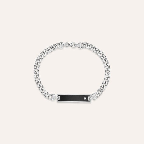 Bracciale Con Targhetta Gentleman Argento Rodiato Cubic Zirconia - Bracciali con Incisione Uomo | Stroili