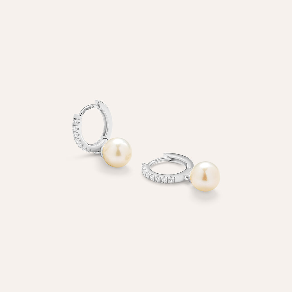 Orecchini A Cerchio Gabrielle Oro Bianco Perla D'Acqua Dolce Cubic Zirconia - Orecchini a Cerchio Donna | Stroili