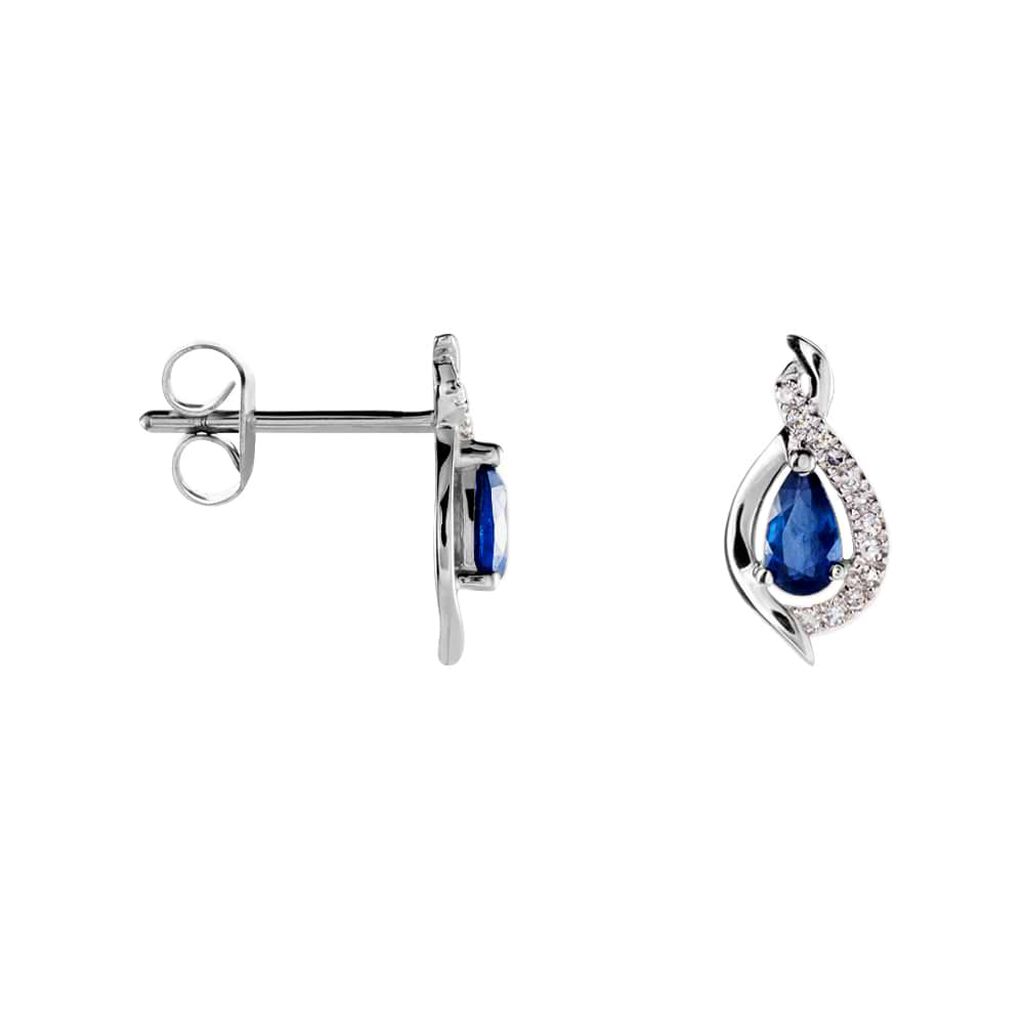 Orecchini Lobo Charlotte Oro Bianco Zaffiro Diamante - Orecchini a Lobo Donna | Stroili