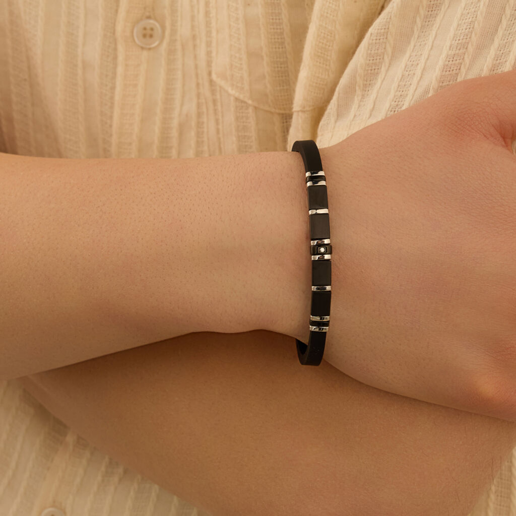Bracciale Man Code Acciaio Bicolore Bianco / Nero Cubic Zirconia
