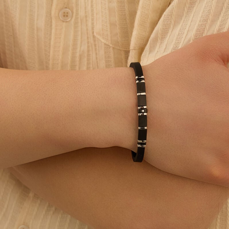 Bracciale Man Code Acciaio Bicolore Bianco / Nero Cubic Zirconia - Bracciali Uomo | Stroili