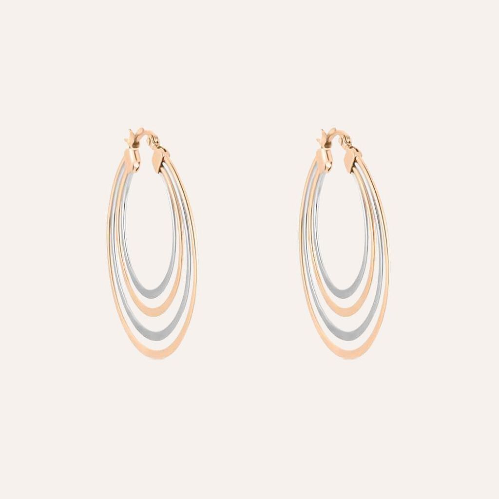 Orecchini A Cerchio Sunrise Acciaio Bicolore Bianco / Rosa