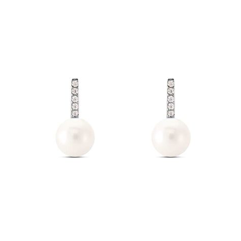 Orecchini Lobo Gabrielle Oro Bianco Perla D'Acqua Dolce Cubic Zirconia - Orecchini a Lobo Donna | Stroili