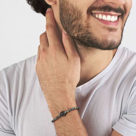 Bracciale in corda e acciaio con ciondolo a croce verde - Bracciali Uomo | Stroili