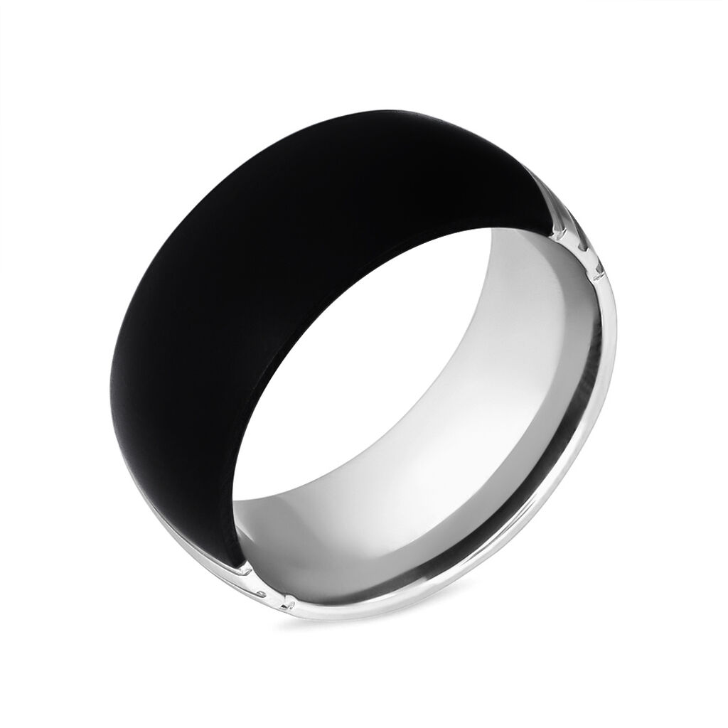 Anello Fascia Man Code Acciaio Bicolore Bianco / Nero - Anelli con Incisione Uomo | Stroili