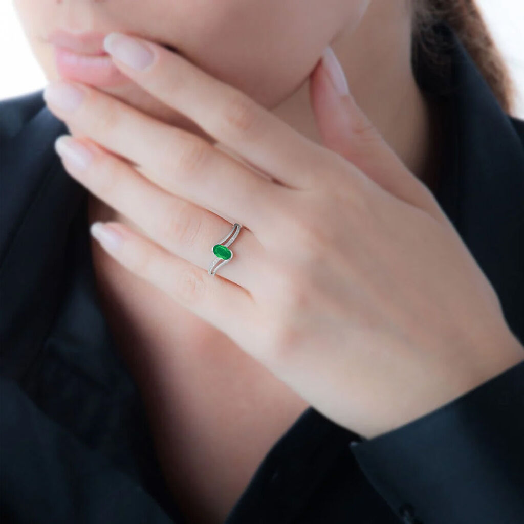Anello Charlotte Oro Bianco Smeraldo Diamante - Anelli con Pietre Donna | Stroili