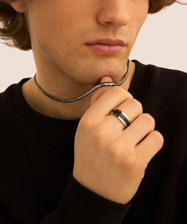 Anello Fascia Man Code Acciaio Bicolore Bianco / Nero